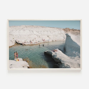 Milos Beach Print, Greek Wall Art, White Cliffs Print, People on Beach, Milos Photography, Milos Greece, Greek Island Print, Printable Art
