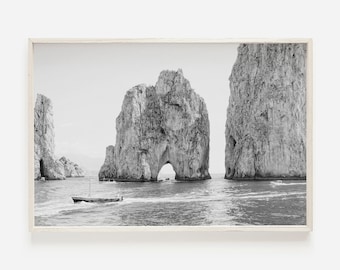 Italy Photography in Black and White, Capri Italy Printable, Faraglioni Rock, Amalfi Coast Download, Capri Digital Print, Italian Coast Art