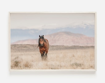 Arte de la pared del caballo salvaje, paisaje de Utah, caballo imprimible, decoración occidental, impresión rústica del caballo, decoración de la granja