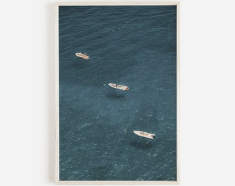 Mediterranean Boat Print, Positano Wall Art, Italy Printable, Amalfi Coast Photography, Fisherman Digital Art, Aerial Positano Photo