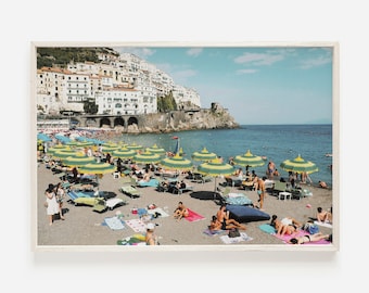 Impressão de praia de Arienzo, arte de parede de Positano, decoração de quarto da Costa Amalfitana, arte de parede da Itália, pôster de guarda-chuva de praia, arte para impressão de Amalfi, impressão de praia