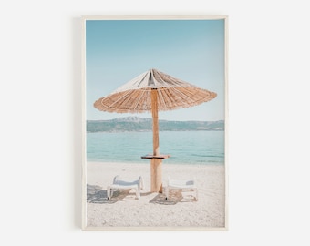 Rattan Beach Umbrella, Italian Beach Print, Amalfi Coast, Beach Umbrella Wall Art, Amalfi Coast Wall Art, Positano Print, Downloadable Print