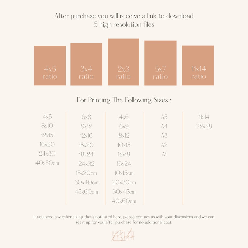 May include: A chart showing different aspect ratios for digital images and corresponding print sizes in inches and centimeters. The chart includes ratios like 4x5, 3x4, 2x3, 5x7, and 11x14. The print sizes range from 4x5 inches to 40x60 centimeters.