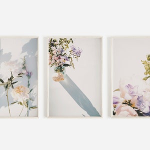 Flower Wall Art, Set of 3 Prints, Wild Flower Printables, Floral Print Set, Pastel Flower Art, DIY Wall Art