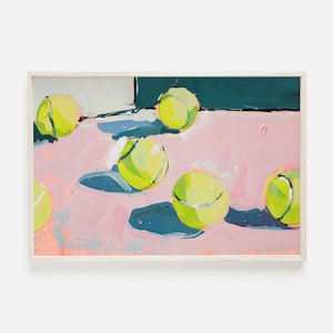 Trendy Tennis Wall Art, Tennis Ball On Pink Court, Retro Preppy Wall Art, Cute Sporty Art, Girly Tennis Decor, Tennis Girl Artwork