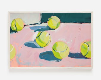 Trendy Tennis Wall Art, Tennis Ball On Pink Court, Retro Preppy Wall Art, Cute Sporty Art, Girly Tennis Decor, Tennis Girl Artwork