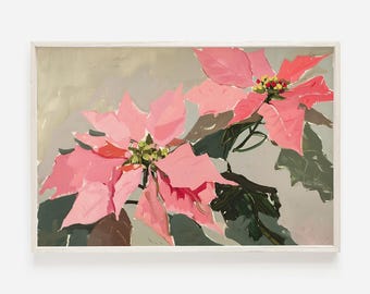 ピンクのポインセチアの花のウォールアート、ガーリーなホリデー