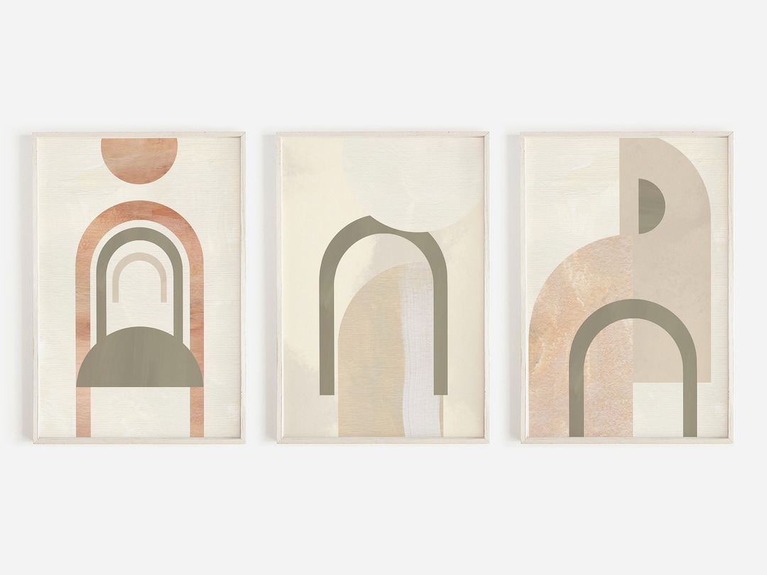 Modern Abstract Art Set of 3, Blush Olive Beige Wall Art, Abstract ...