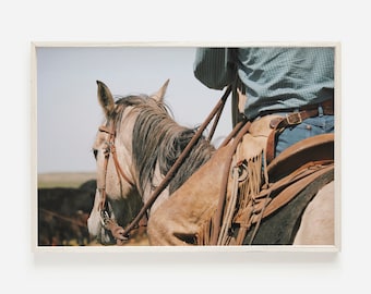 Cowboy on Horse Print, Cowboy Wall Art, Western Decor, Desert Horse Photo, Southwestern Print, Farmhouse Poster
