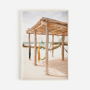 Hammock On The Beach, Mexico Beach Print, Coastal Tulum Wall Art, Summer Vacation Poster, Tulum Mexico Photo, Summer Aesthetic, Trendy Art