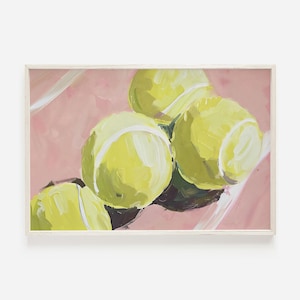 Tennis Ball Wall Art, Girly Tennis Poster, Tennis Ball On Pink Court, Mid Century Tennis Decor, Retro Women&#39;s Tennis Poster, Pink Tennis Art