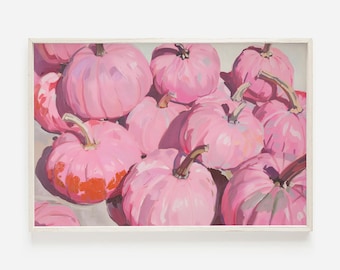 Pastel Pink Pumpkin Art, Pink Halloween Decor, Girly Fall Printable, Cozy Pumpkin Artwork, Pumpkin Painting, Preppy Halloween Poster