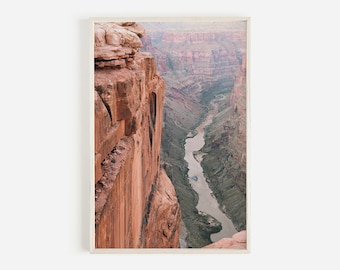 Burnt Orange Canyon Walls, wydruk Grand Canyon, widok z lotu ptaka na rzekę Kolorado, krajobraz południowo-zachodni, wystrój zachodni