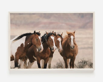 Wild Horses Wall Art, Western Horse Photo, Southwestern Decor, Farmhouse Printable, Boho Wall Art, Horse Herd Print