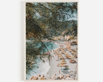 Impresión Cinque Terre, Arte imprimible en la playa de Italia, Cartel de la playa de la Riviera italiana, Estética de verano, Impresión de sombrilla de playa, Fotografía de Cinque Terre