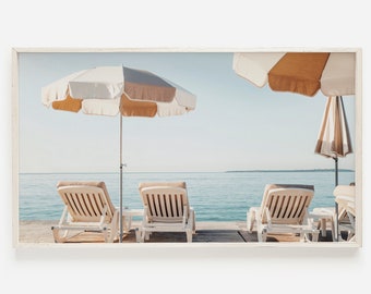 Samsung Frame TV Art | Strand Regenschirm Kunst für Rahmen-TV-| Boho Beach TV Dekor | French Beach Getaway | Coastal TV Art | Sommer Rahmen TV Kunst