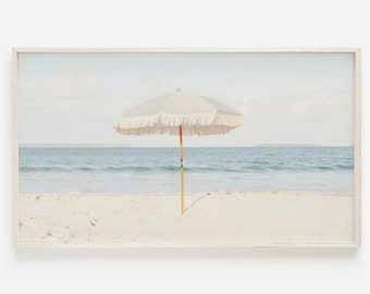 Samsung Frame TV Art | Strand Regenschirm digitale Kunst | Küstenschirm Tv | Boho Beach TV Cover | Sommer Rahmen TV Kunst | Sommer Strand Art TV