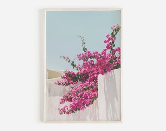 Pink Floral Print, Bougainvillea Wall Art, Greece Flower Photo, Santorini Floral Poster, Bougainvillea Photography, Greece Flower Wall