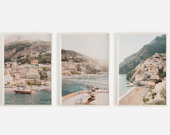 Positano Italy Prints, Amalfi Print Set, Set of 3 Prints, Amalfi Coast Wall Art, Positano Printable, Italy Poster Set, Boho Decor, 3 Prints