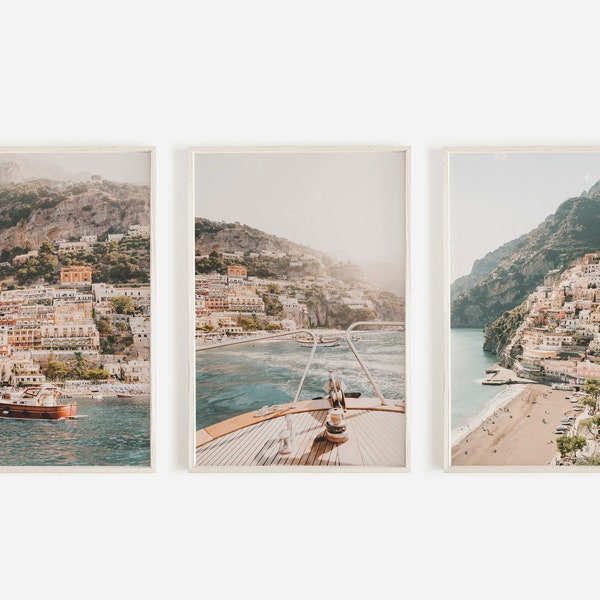 Positano Italy Prints, Amalfi Print Set, Set of 3 Prints, Amalfi Coast Wall Art, Positano Printable, Italy Poster Set, Boho Decor, 3 Prints