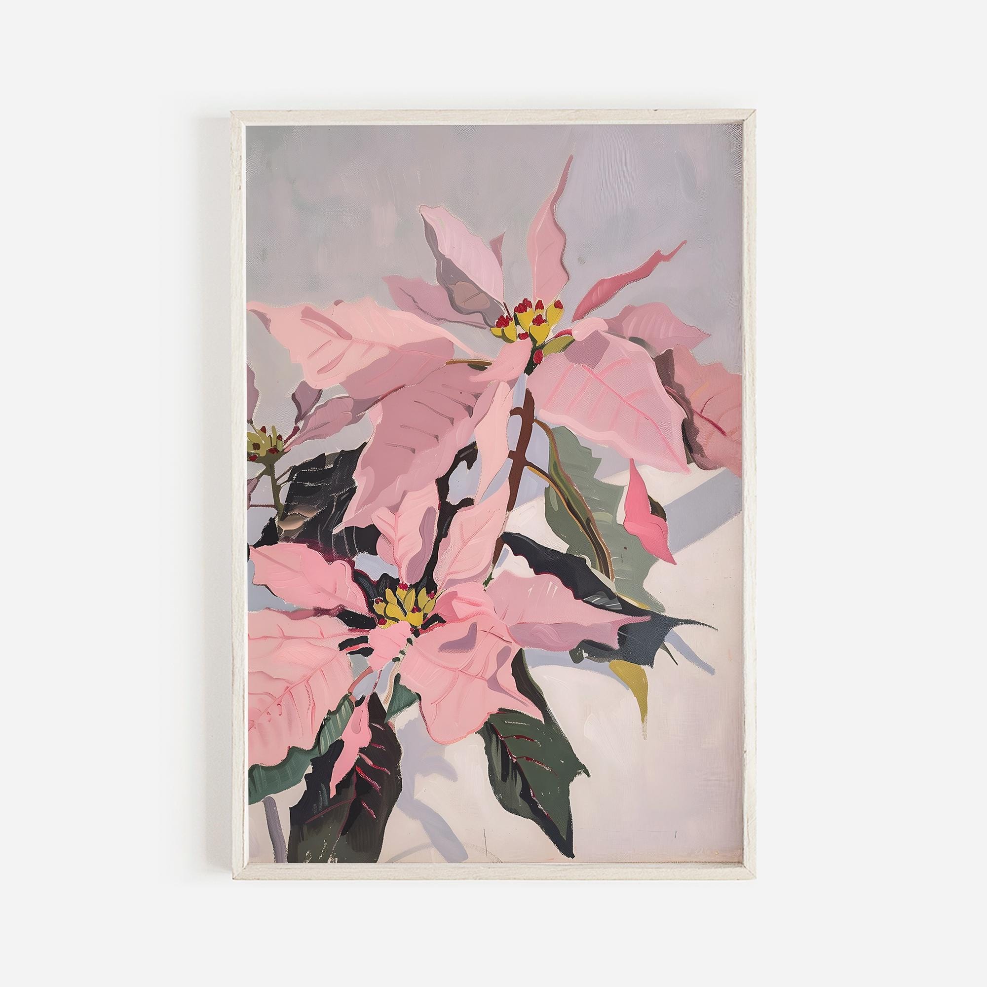 ピンクのポインセチアの花のウォールアート、ガーリーなホリデー