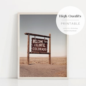 Colorado Sign Print, Colorado Poster, Welcome To Colorful Colorado Sign, Colorado US Wall Art Travel Poster, Digital Colorado, Retro Print
