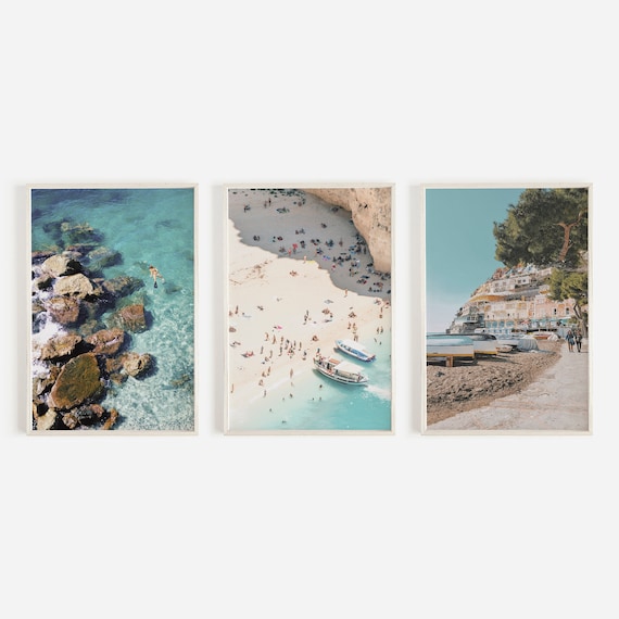Amalfi Coast Print Set of 3, Italian Coast Prints, Italy Printable Art, Amalfi Beach Decor, Blue Coastal Prints, 3 Italy Posters