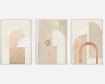 Boho Abstract Art Set of 3 Prints, Modern Minimal Printable, Boho Poster Bundle, Boho Wall Art, Beige Blush Prints, Nursery Print Set