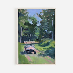 Rosa Golf Cart im Süden zum ausdrucken, Golf digitale Kunst, rosa Golf Dekor, weibliche Golf Kunstwerk, Girly Golf Cart Poster, Retro Golf Gemälde