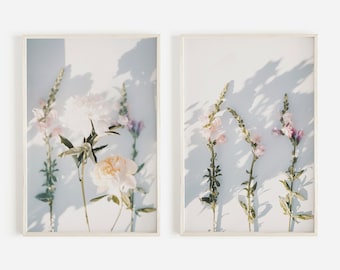 Estampado floral de primavera, conjunto de 2 estampados, estampado de arte de flores, arte de pared botánico, estampado de flores silvestres, decoración floral del hogar