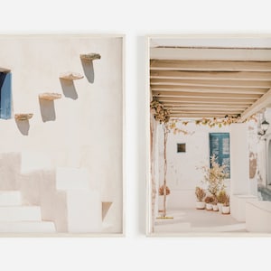 Santorini Print Set, Greece Photography, Greek Architecture, Set of 2 Prints, Neutral Wall Art, Santorini Greece Prints, Downloadable Prints