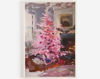 Hot Pink Christmas Tree Print, Girly Home Decor, Holiday Artwork, Christmas Tree Painting, Pink Aesthetic, Christmas Decor, Pink Xmas Art