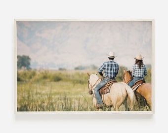 Cowboy Wall Art, Western Landscape, Rustic Home Decor, Farmhouse Poster, Horse Printable, Cowgirl Print, Southwestern Art