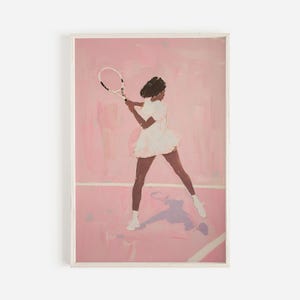 Pastel Tennis Player Print, Sports Illustration, Girly Tennis Wall Art, Pink Sports Court, Serena Williams Inspired, Vintage Tennis Decor