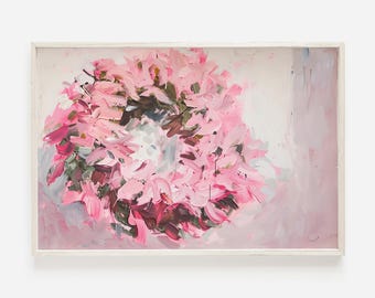 Feminine Christmas Wreath Print, Vintage Style Painting, Hot Pink Xmas Wreath, Brushstroke Artwork, Pink Christmas Decor, Vintage Holidays