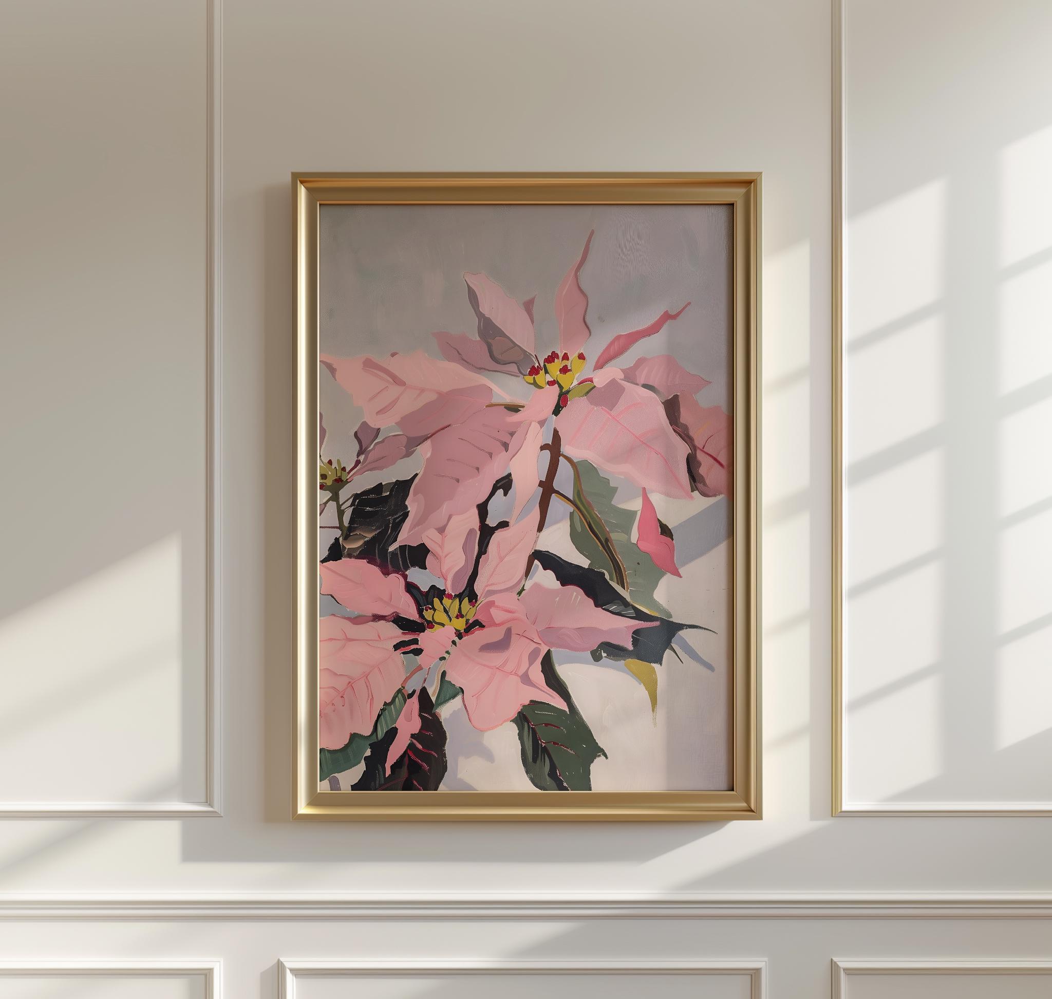 ピンクのポインセチアの花のウォールアート、ガーリーなホリデー