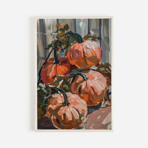 Impresión de calabaza vintage, pintura decorativa de otoño, arte de calabaza pintado a mano, arte de pared de Halloween, decoración de calabaza melancólica, póster de otoño
