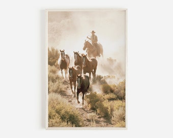 Cowboy Wall Art, Western Decor, Horse Roping, Rustic Home Decor, Equestrian Print, Farmhouse Wall Art, Wild West