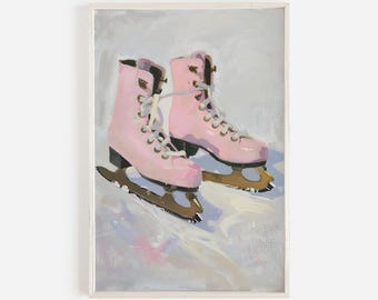 Pair of Pink Ice Skates Wall Art, Winter Sports Poster, Girly Activity, Athletics Poster, Pink Winter Ice Skates, Girly Winter Decor