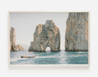 Faraglioni Rock, arte de pared de Capri Italia, costa de Amalfi, fotografía de Italia, arte de pared de Capri, impresión de la costa italiana, impresión de Amalfi, arte imprimible