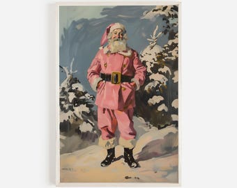 Santa Claus In Pink Outfit Wall Art, Girly Christmas Aesthetic, Pink Holiday Decor, Santa Claus Printable Art, Pink Xmas Digital Print