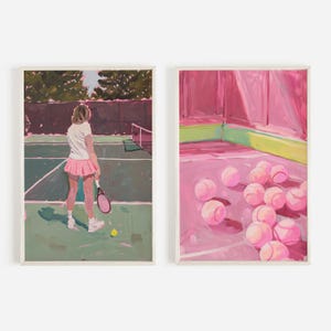 Retro Tennis Girl Print Set, Set of 2 Prints, Maximalist Illustrations, Preppy Tennis Decor, Tennis Girl Aesthetic, Sports Court Artwork