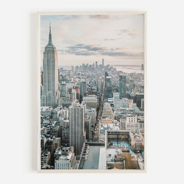 New York City Wall Art, Pastel Sky Photo, New York Skyline Print, City Skyline Poster, New York City Printable Art, Modern NYC Wall Art