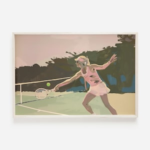 Girl Serving Tennis Ball Print, Mid Century Athletics Decor, Pastel Pink Poster, Tennis Girl Print, Preppy Tennis Poster, Tennis Aesthetics
