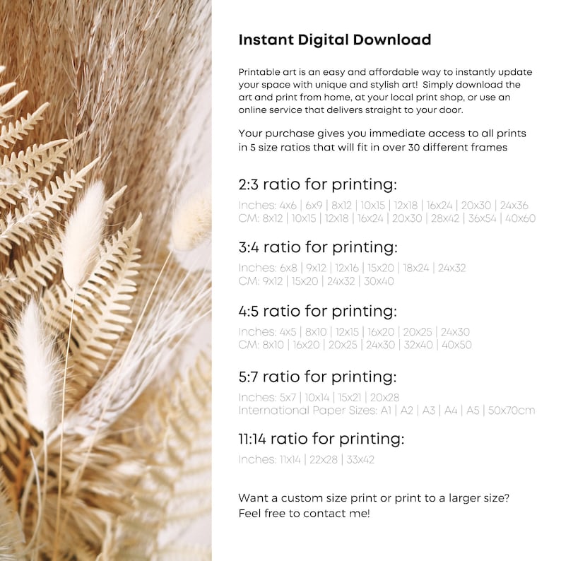 Peut inclure: Guide de t&eacute;l&eacute;chargement d'art imprimable avec diff&eacute;rents ratios de taille pour l'impression. Les ratios sont indiqu&eacute;s en pouces et en centim&egrave;tres. Le texte comprend&nbsp;: ratio 2&nbsp;:&nbsp;3, ratio 3&nbsp;:&nbsp;4, ratio 4&nbsp;:&nbsp;5, ratio 5&nbsp;:&nbsp;7 et ratio 11&nbsp;:&nbsp;14. Le texte comprend &eacute;galement la phrase &laquo;&nbsp;T&eacute;l&eacute;chargement num&eacute;rique instantan&eacute;&nbsp;&raquo;.