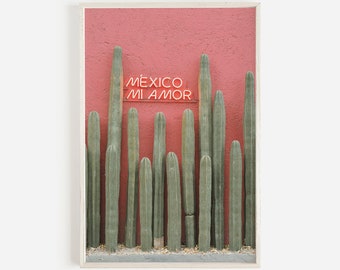 Mexico Mi Amor Wall Art, Cactus Sign Poster, My Love Mexico Print, Mexican Heritage, Southwest Decor, Mexican Restaurant Sign, I Love Mexico