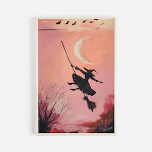 Halloween Witch Wall Art, Girly Spooky Art, Vintage Witch Poster, Spooky Season Print, Pastel Cottagecore Poster, Halloween Printable Art