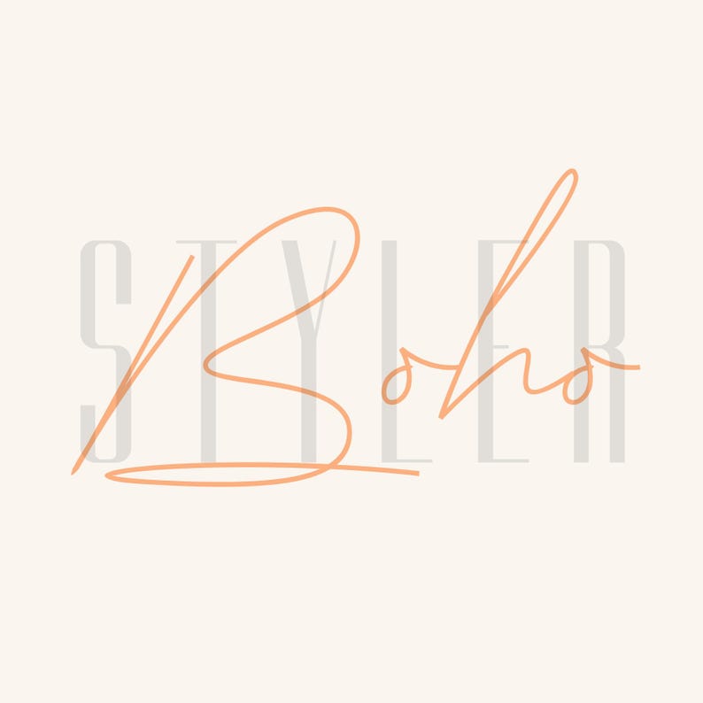 May include: A stylized handwritten logo with the text "Boho Styler" in a light gray font. The "B" in "Boho" is a continuous line in a peach color.