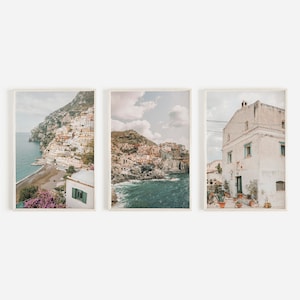 Ensemble de 3 impressions Côte de Positano, Art imprimable d'Amalfi, Art mural Italie, Impressions Italie neutres douces, Photographie Italie vintage, Impressions 3 pièces
