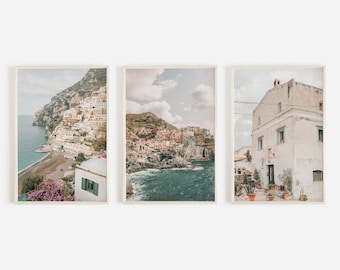 Positano Coast Set of 3 Prints, Amalfi Printable Art, Italy Wall Art, Soft Neutral Italy Prints, Vintage Italy Photography, 3 Piece Prints